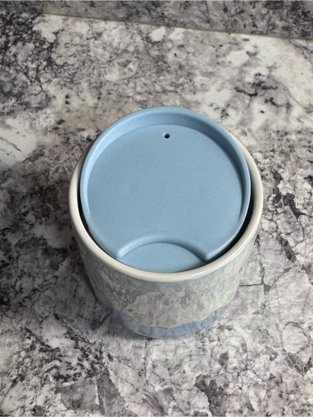 Starbucks Blue Iridescent Drip 8oz Ceramic Travel Mug with Lid
